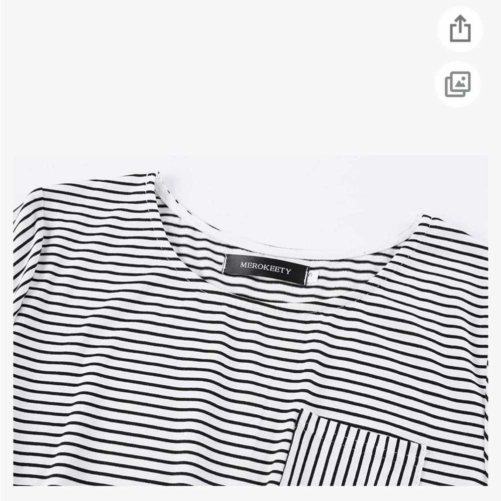 MEROKEETY Women's 3/4 Balloon Sleeve Striped High Waist Dress with pockets - Picture 8 of 11